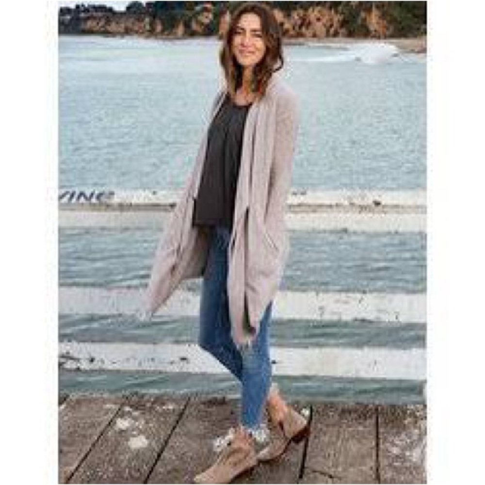 Barefoot Dreams CozyChic Lite Drape Cardigan Wrap Asymmetric Beige Gray XS S